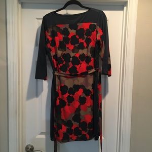 Floral Red Navy Ann Taylor Petite Dress Size M